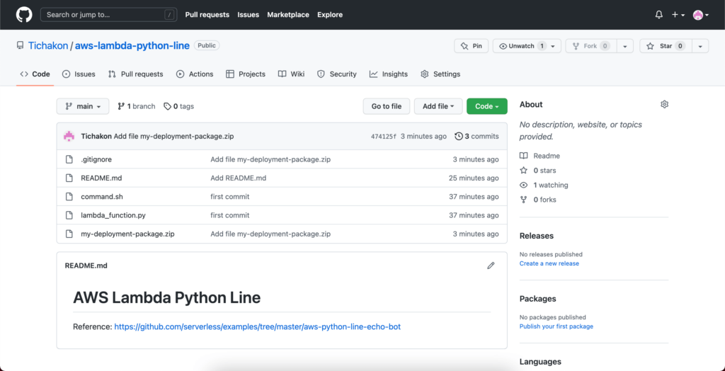 Github AWS Lambda Python Line