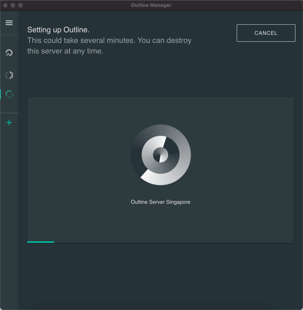 Waiting create server for Outline Manager