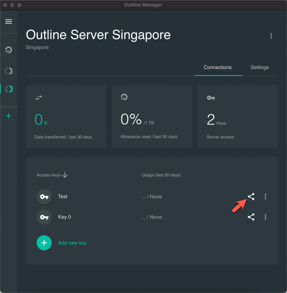 Rename and share key for Outline Manager