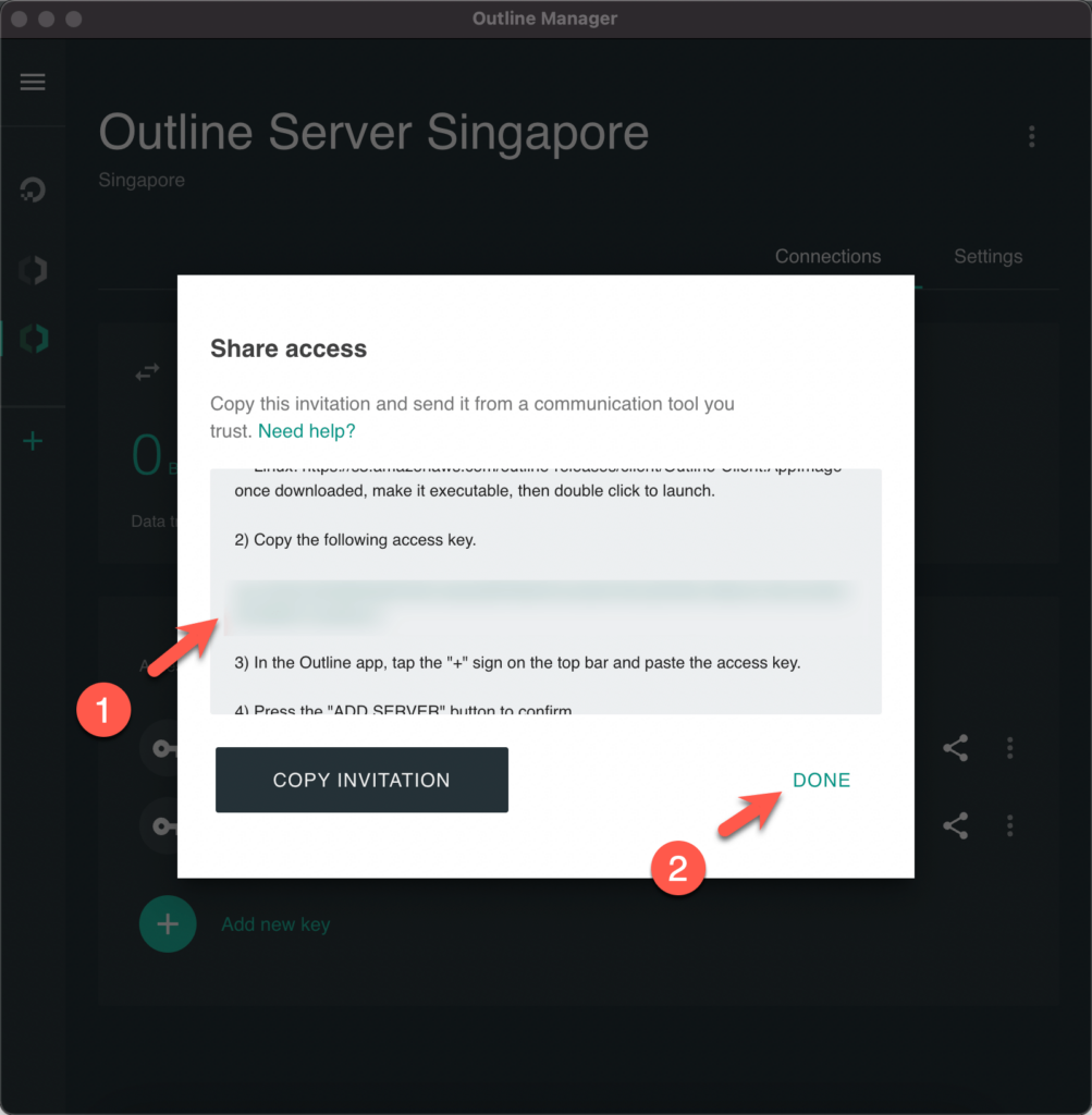 Copy key and done for Outline Manager