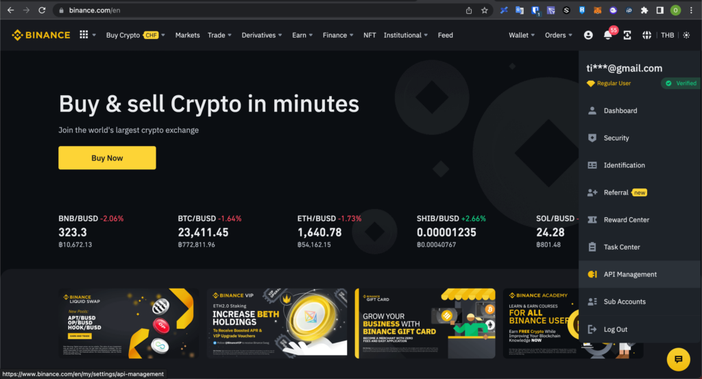 Binance Menu